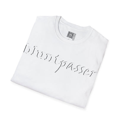 Change the Stigma, White color, shirt saying "blunt passer", Folded, Qr code is shown