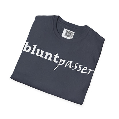 Change the Stigma, Heather Navy color, shirt saying "blunt passer", Folded, Qr code is shown