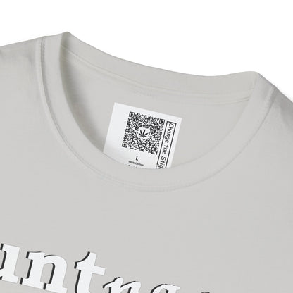 Change the Stigma, Ice Grey color, shirt saying "blunt passer", Shirt is open displayed, Qr code is shown neck tag